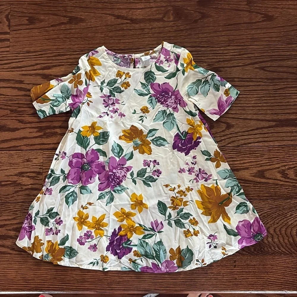 Old Navy toddle girls Floral Dress - Purple, Yellow, Green rayon 1/2 sleeve 3T